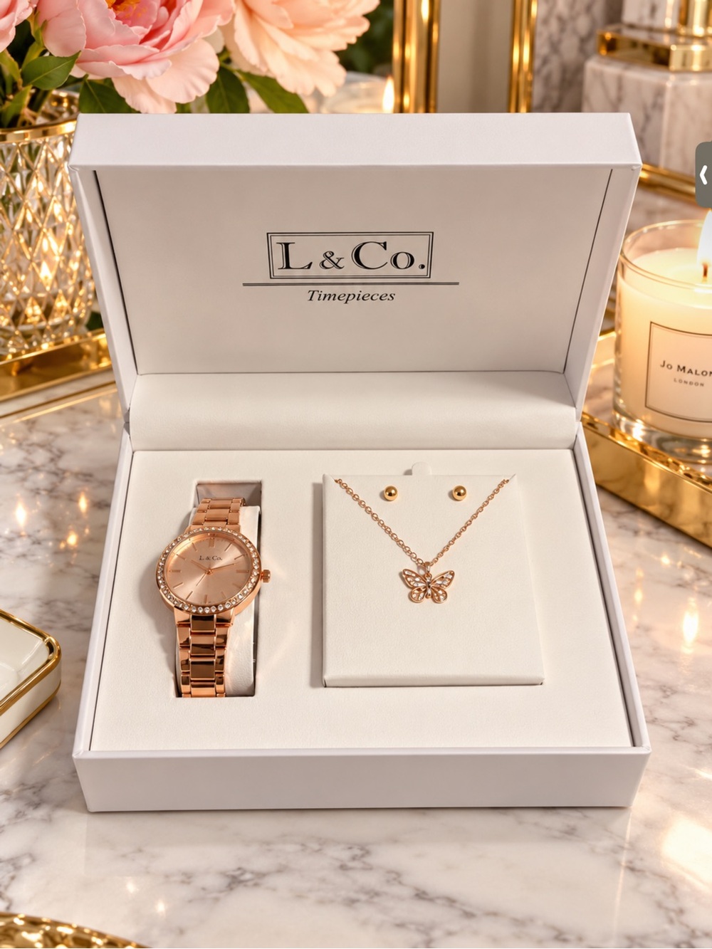 Watch and Butterfly Necklace Gift Set